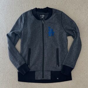 New Era Gray and Black Zip-Up Jacket with Blue Logo. Dodgers. Sz medium